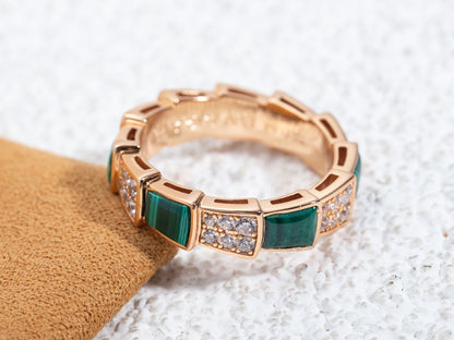 [✨Rose💎]BAGUE SERPENTI OR ROSE MALACHITE PAVÉE DIAMANTS 4MM