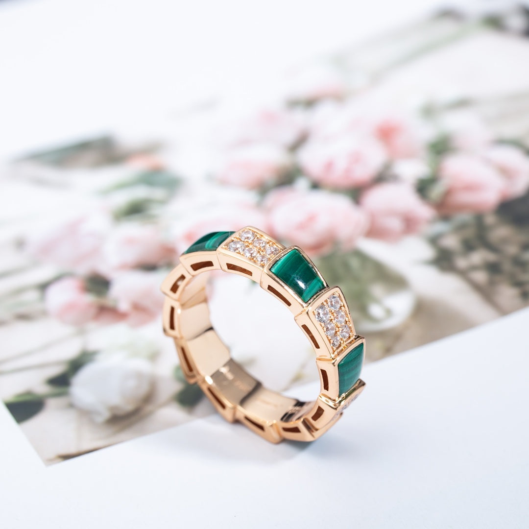 [✨Rose💎]BAGUE SERPENTI OR ROSE MALACHITE PAVÉE DIAMANTS 4MM