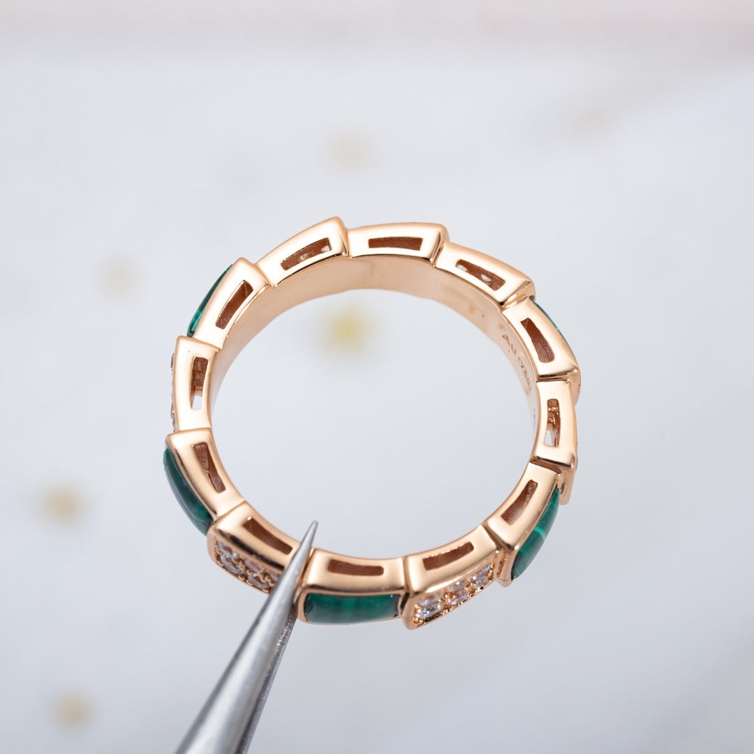 [✨Rose💎]BAGUE SERPENTI OR ROSE MALACHITE PAVÉE DIAMANTS 4MM