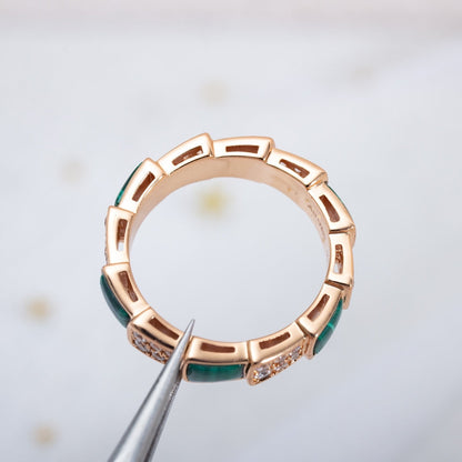[✨Rose💎]BAGUE SERPENTI OR ROSE MALACHITE PAVÉE DIAMANTS 4MM