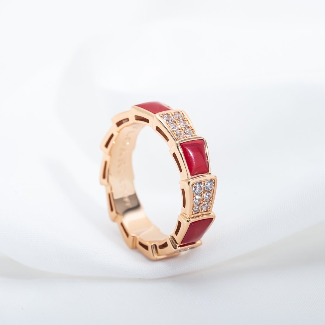 [✨Rose💎]BAGUE SERPENTI OR ROSE CORNALINE PAVÉE DIAMANTS 4MM