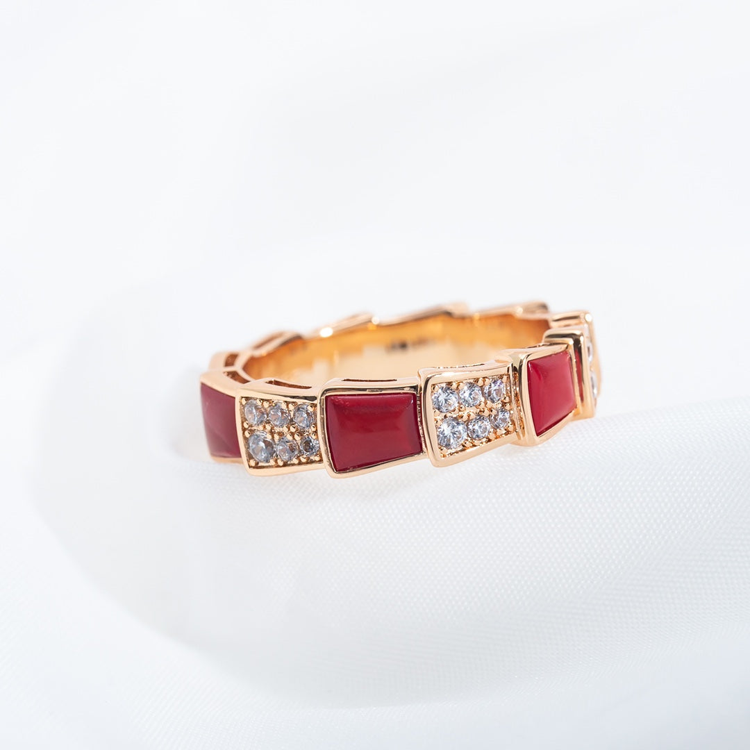 [✨Rose💎]BAGUE SERPENTI OR ROSE CORNALINE PAVÉE DIAMANTS 4MM