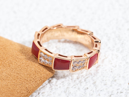 [✨Rose💎]BAGUE SERPENTI OR ROSE CORNALINE PAVÉE DIAMANTS 4MM