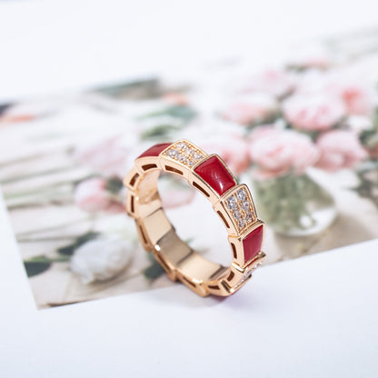 [✨Rose💎]BAGUE SERPENTI OR ROSE CORNALINE PAVÉE DIAMANTS 4MM