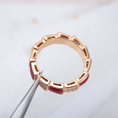 [✨Rose💎]BAGUE SERPENTI OR ROSE CORNALINE PAVÉE DIAMANTS 4MM