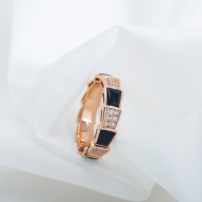 [✨Rose💎]BAGUE SERPENTI OR ROSE NACRE NOIRE PAVÉE DIAMANTS 4MM