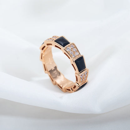 [✨Rose💎]BAGUE SERPENTI OR ROSE NACRE NOIRE PAVÉE DIAMANTS 4MM