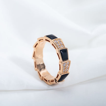 [✨Rose💎]BAGUE SERPENTI OR ROSE NACRE NOIRE PAVÉE DIAMANTS 4MM