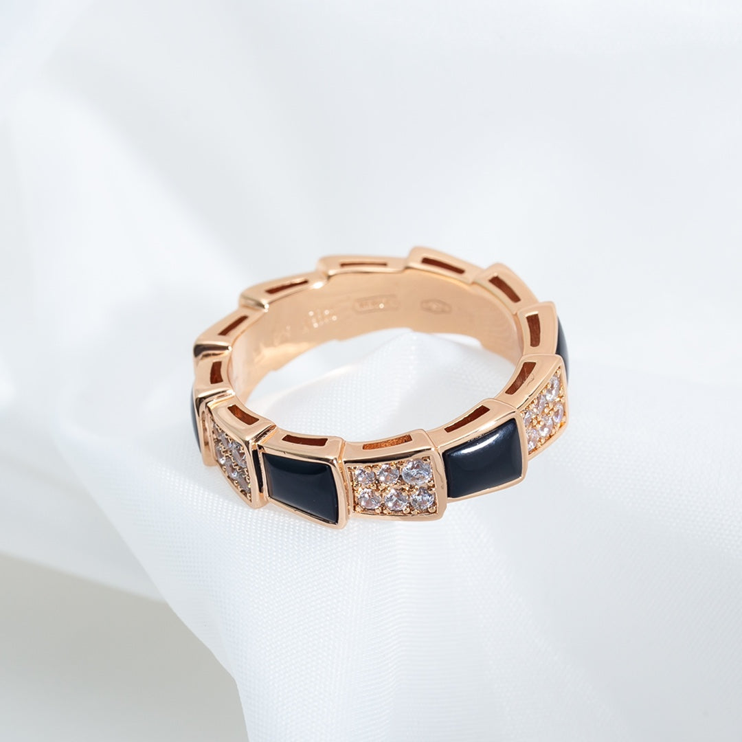 [✨Rose💎]BAGUE SERPENTI OR ROSE NACRE NOIRE PAVÉE DIAMANTS 4MM