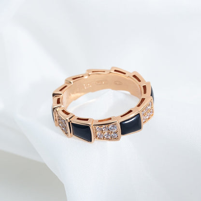 [✨Rose💎]BAGUE SERPENTI OR ROSE NACRE NOIRE PAVÉE DIAMANTS 4MM