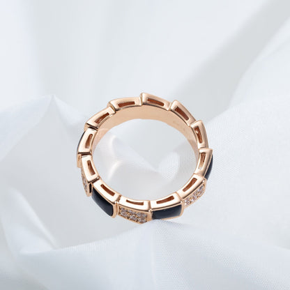 [✨Rose💎]BAGUE SERPENTI OR ROSE NACRE NOIRE PAVÉE DIAMANTS 4MM