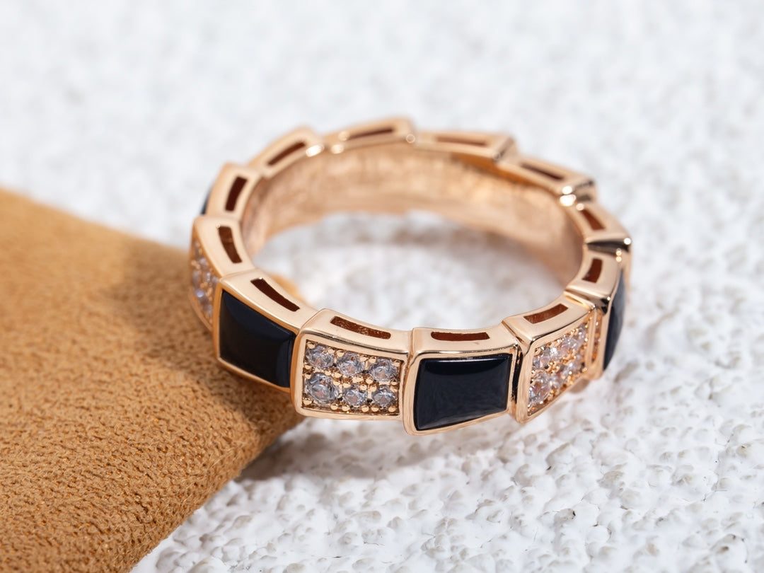 [✨Rose💎]BAGUE SERPENTI OR ROSE NACRE NOIRE PAVÉE DIAMANTS 4MM