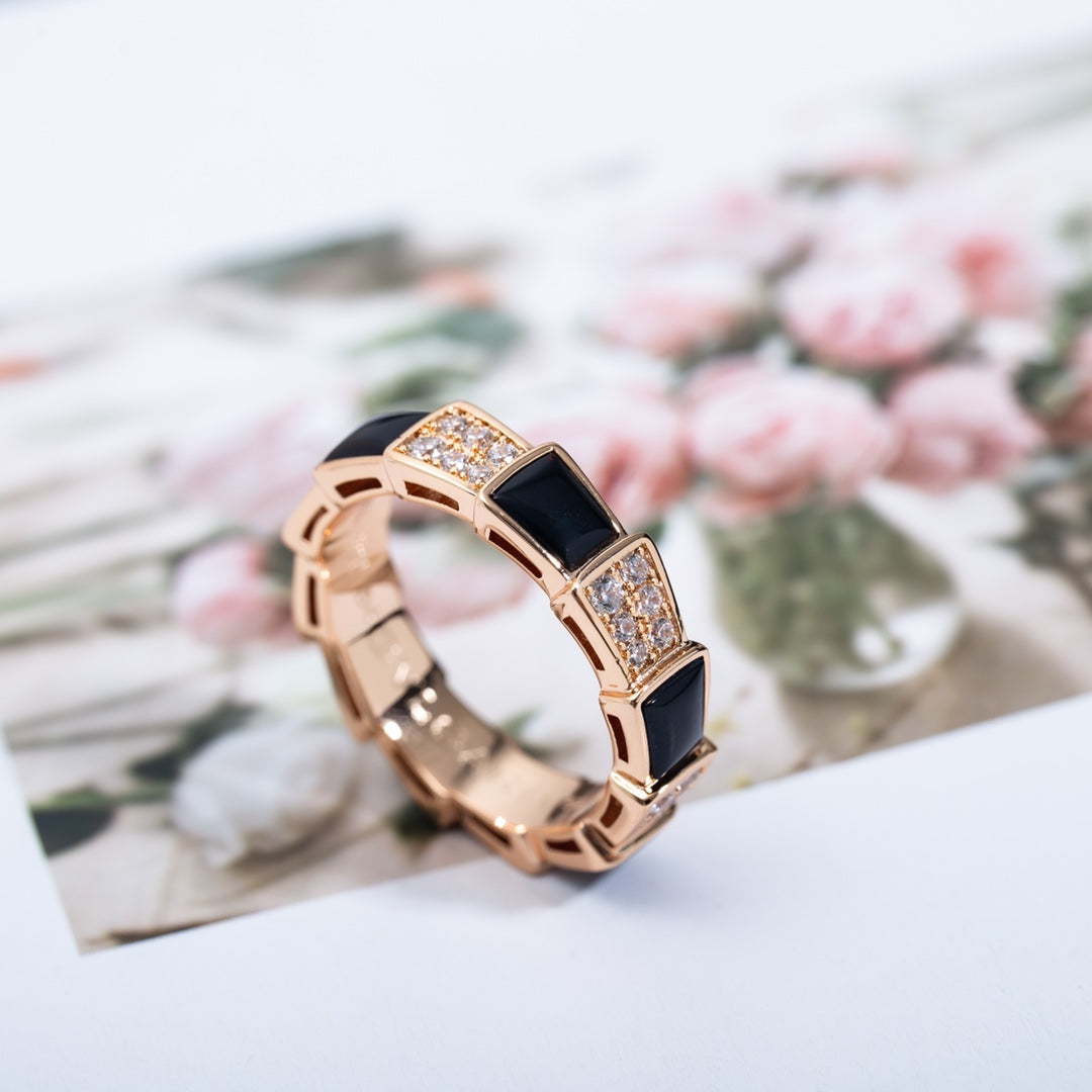 [✨Rose💎]BAGUE SERPENTI OR ROSE NACRE NOIRE PAVÉE DIAMANTS 4MM