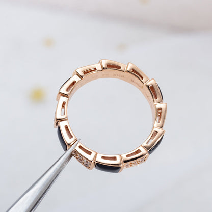 [✨Rose💎]BAGUE SERPENTI OR ROSE NACRE NOIRE PAVÉE DIAMANTS 4MM