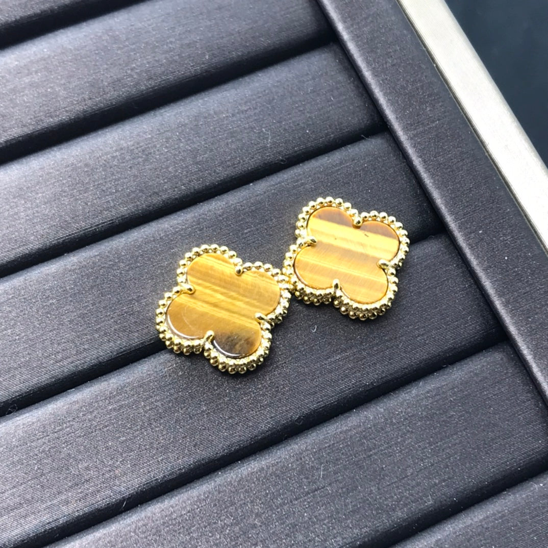 [✨ローズ💎]クローバー ミディアム 1モチーフ タイガーアイ イヤリング