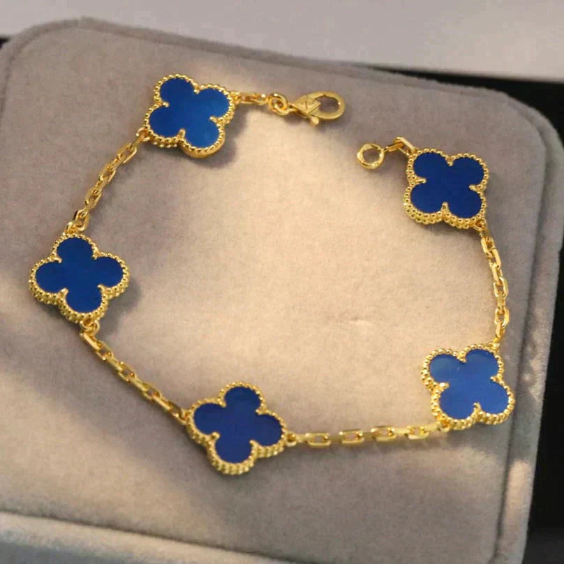 [✨Rose💎] CLOVER 5 MOTIF BLUE AGATE BRACELET COLLECTION