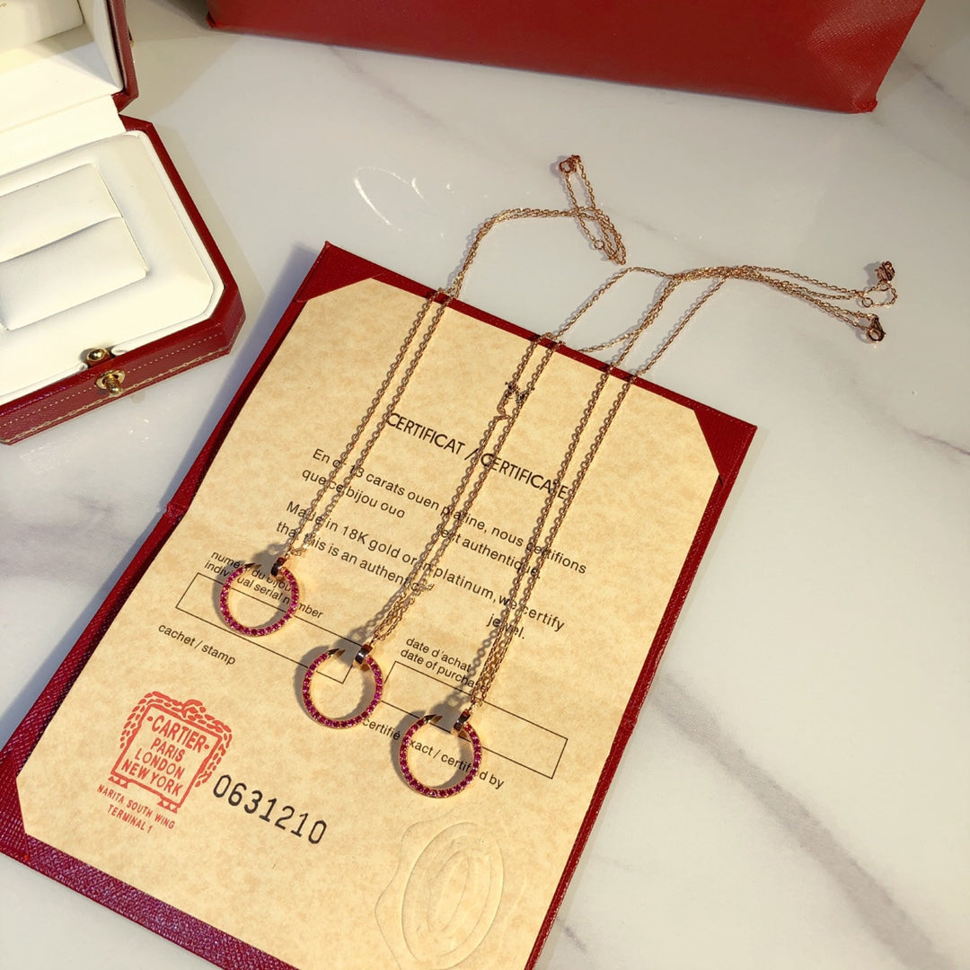 [✨Rose💎] JUSTE COLLIER OR DIAMANTS ROUGES
