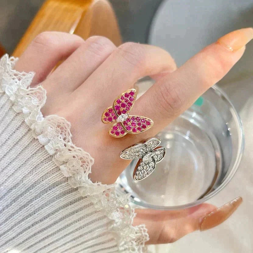 [✨Rose💎]BAGUE DIAMANT DOUBLE PAPILLON
