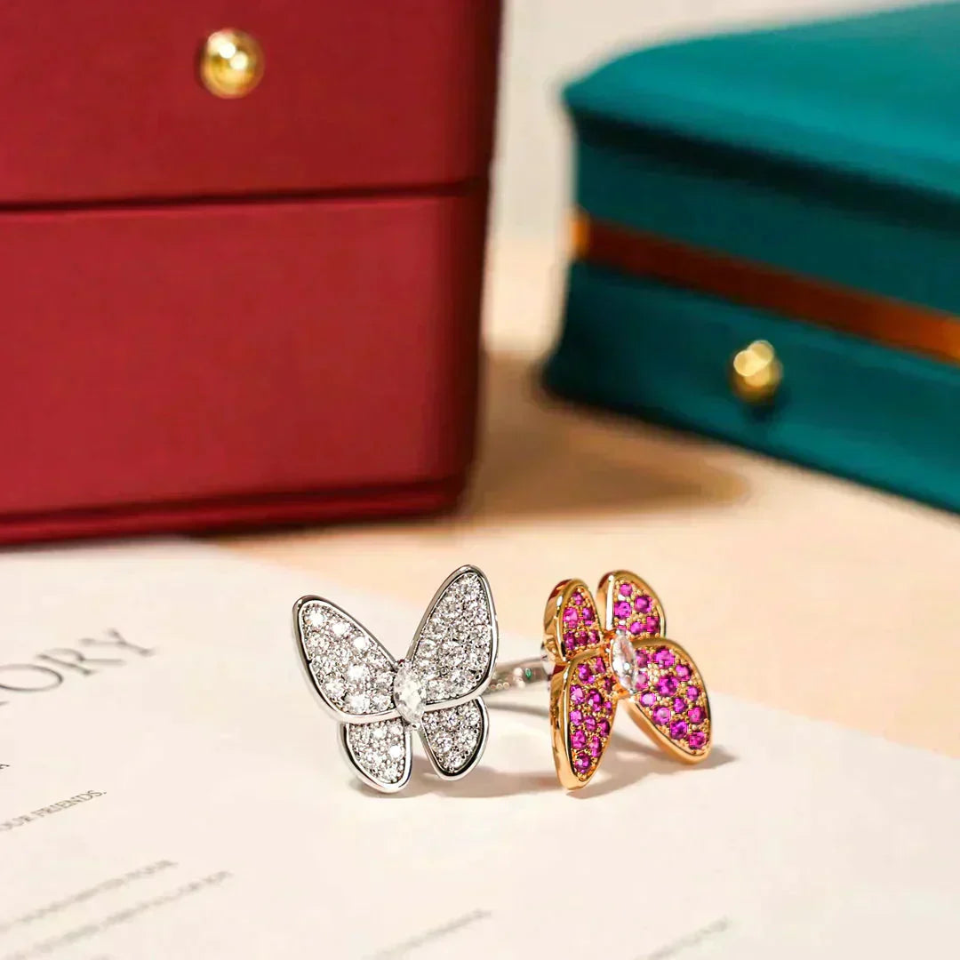 [✨Rose💎]BAGUE DIAMANT DOUBLE PAPILLON