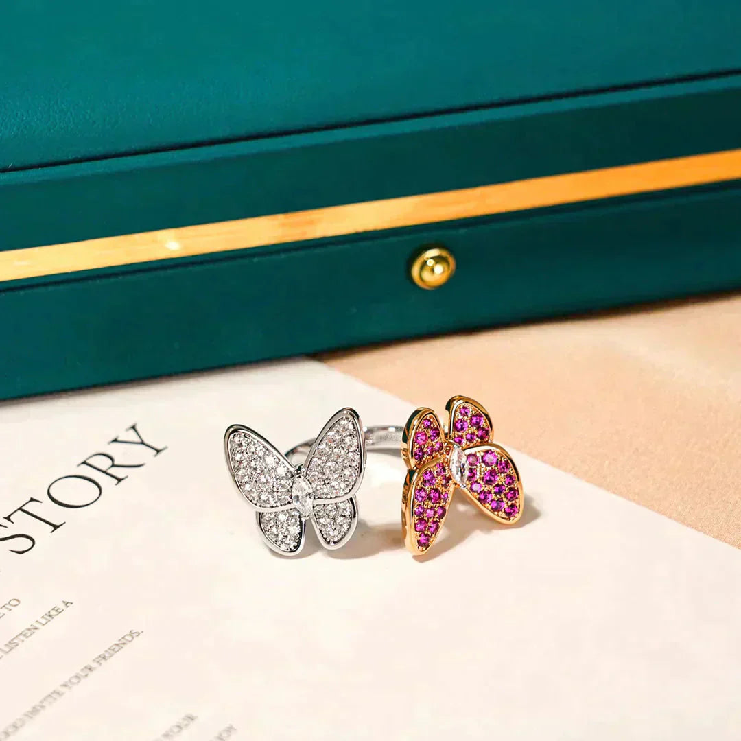 [✨Rose💎]BAGUE DIAMANT DOUBLE PAPILLON
