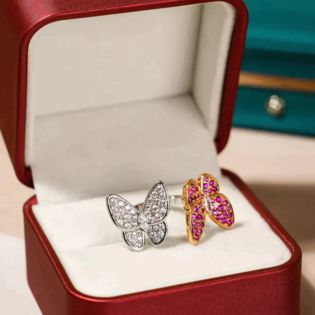 [✨Rose💎]BAGUE DIAMANT DOUBLE PAPILLON