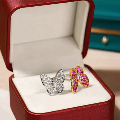 [✨Rose💎]BAGUE DIAMANT DOUBLE PAPILLON