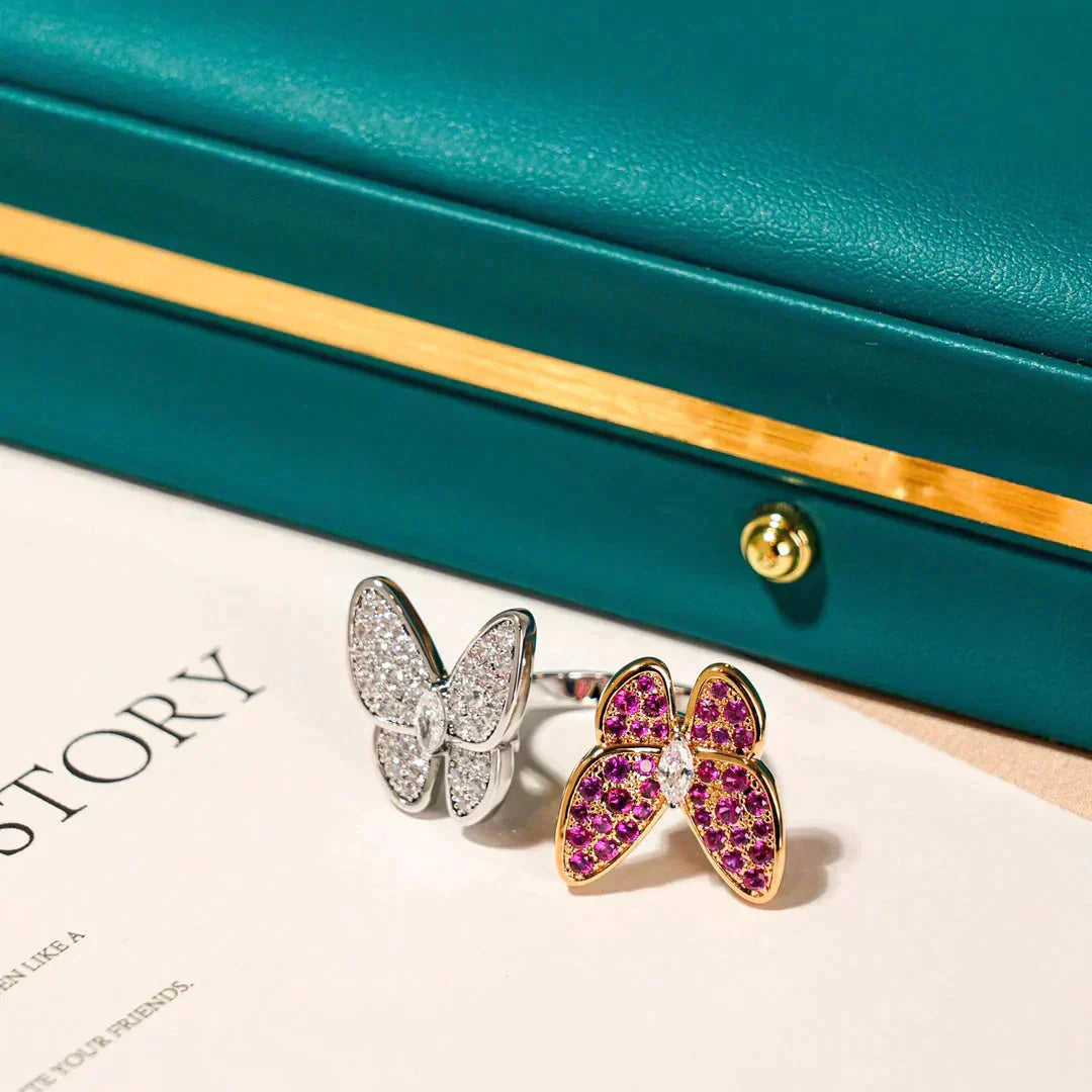 [✨Rose💎]BAGUE DIAMANT DOUBLE PAPILLON