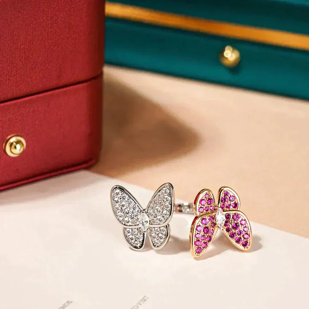 [✨Rose💎]BAGUE DIAMANT DOUBLE PAPILLON