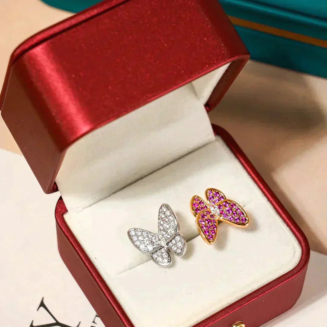 [✨Rose💎]BAGUE DIAMANT DOUBLE PAPILLON