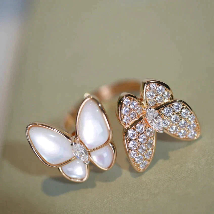 [✨Rose💎]BAGUE PAPILLON DOUBLE DIAMANT