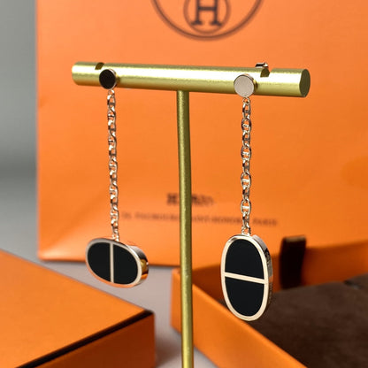 [✨Rose💎]BOUCLES D'OREILLES CHAÎNE VERSO EN CÉRAMIQUE NOIRE