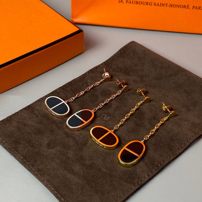[✨Rose💎]BOUCLES D'OREILLES CHAÎNE VERSO EN CÉRAMIQUE NOIRE