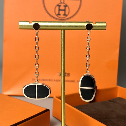 [✨Rose💎]BOUCLES D'OREILLES CHAÎNE VERSO EN CÉRAMIQUE NOIRE
