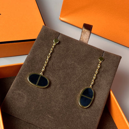 [✨Rose💎]BOUCLES D'OREILLES CHAÎNE VERSO EN CÉRAMIQUE NOIRE