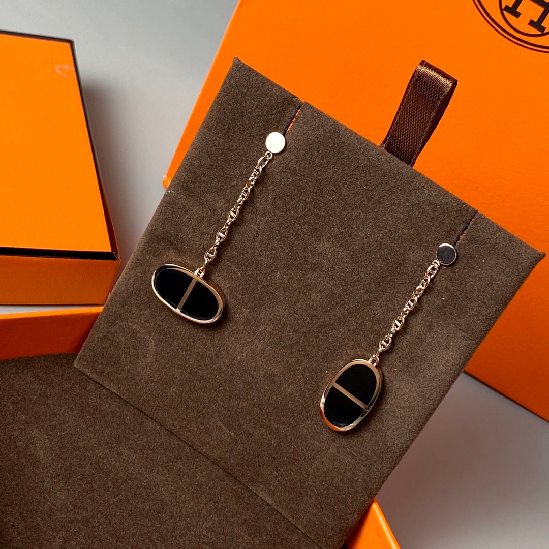 [✨Rose💎]BOUCLES D'OREILLES CHAÎNE VERSO EN CÉRAMIQUE NOIRE