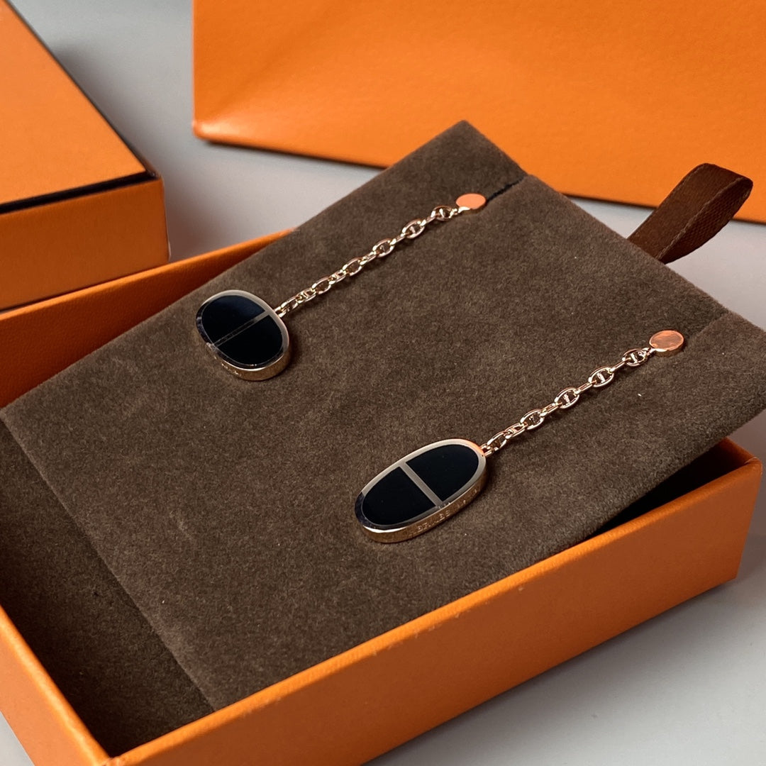 [✨Rose💎]BOUCLES D'OREILLES CHAÎNE VERSO EN CÉRAMIQUE NOIRE