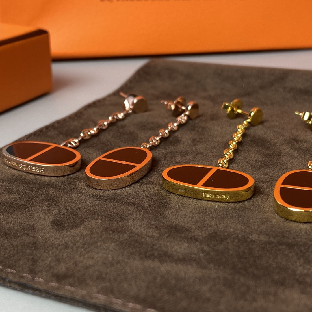 [✨Rose💎]BOUCLES D'OREILLES CHAÎNE VERSO EN CÉRAMIQUE NOIRE