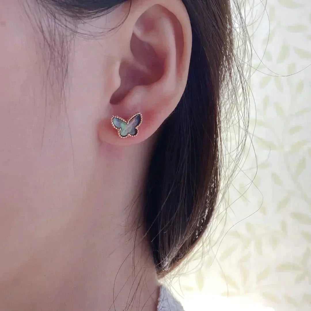 [✨Rose💎]BOUCLES D'OREILLES PAPILLON EN NACRE FONCÉE
