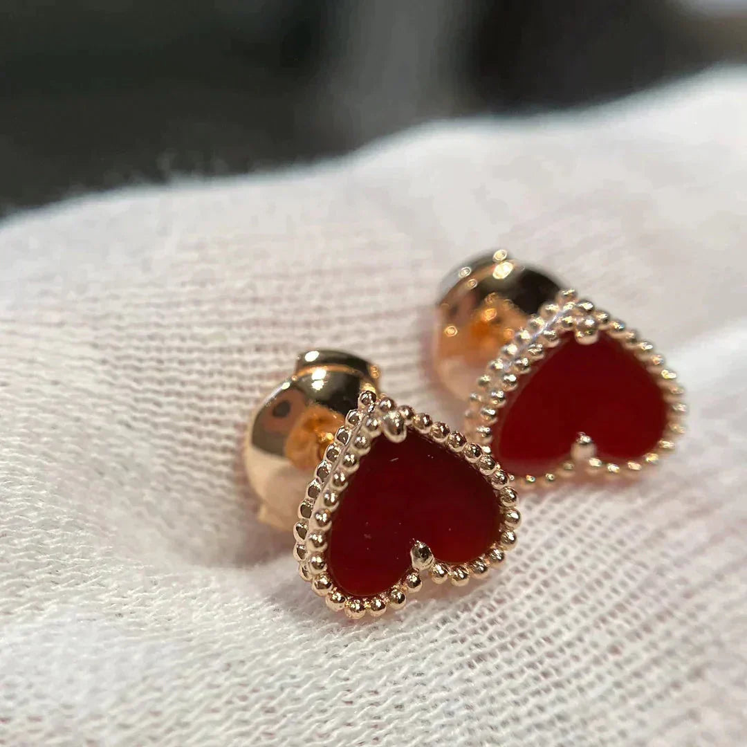 [✨Rose💎]BOUCLES D'OREILLES À CLOUS EN CORNALINE COEUR