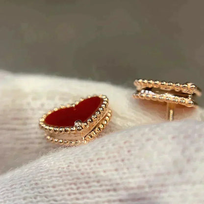 [✨Rose💎]BOUCLES D'OREILLES À CLOUS EN CORNALINE COEUR