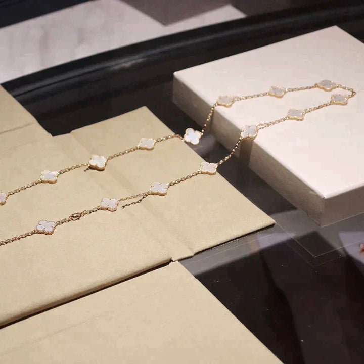 [✨Rose💎] COLLIER TRÈFLE 20 MOTIFS EN NACRE BLANCHE