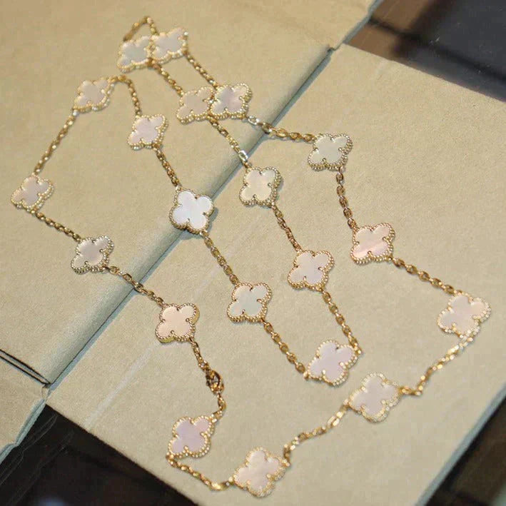 [✨Rose💎] COLLIER TRÈFLE 20 MOTIFS EN NACRE BLANCHE