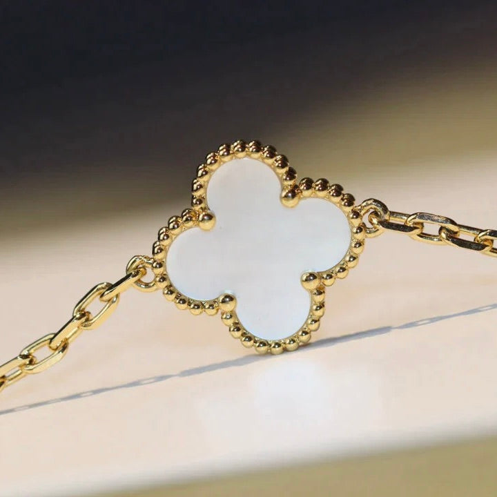 [✨Rose💎] COLLIER TRÈFLE 20 MOTIFS EN NACRE BLANCHE