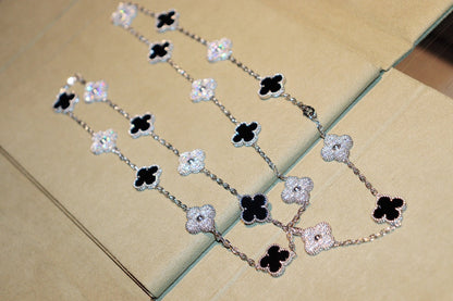 [✨Rose💎]TRÈFLE 20 MOTIFS ONYX DIAMANT ARGENT