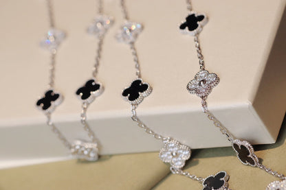 [✨Rose💎]TRÈFLE 20 MOTIFS ONYX DIAMANT ARGENT