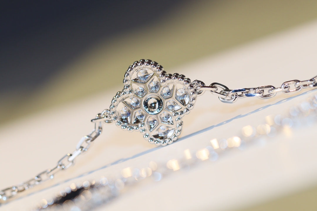 [✨Rose💎]TRÈFLE 20 MOTIFS ONYX DIAMANT ARGENT