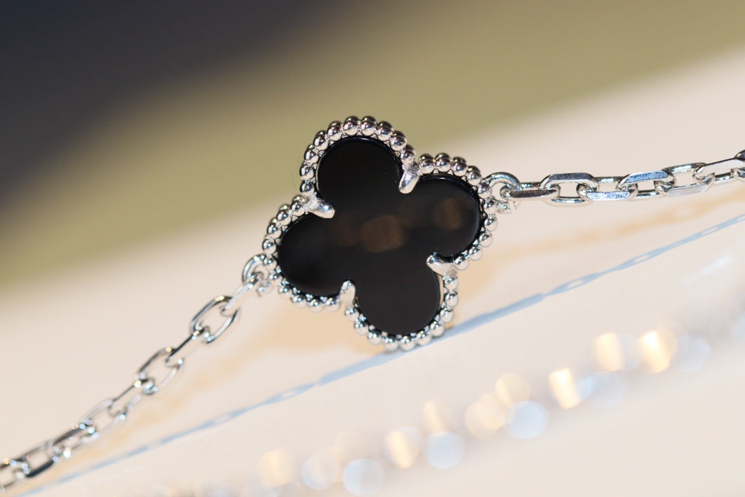 [✨Rose💎]TRÈFLE 20 MOTIFS ONYX DIAMANT ARGENT