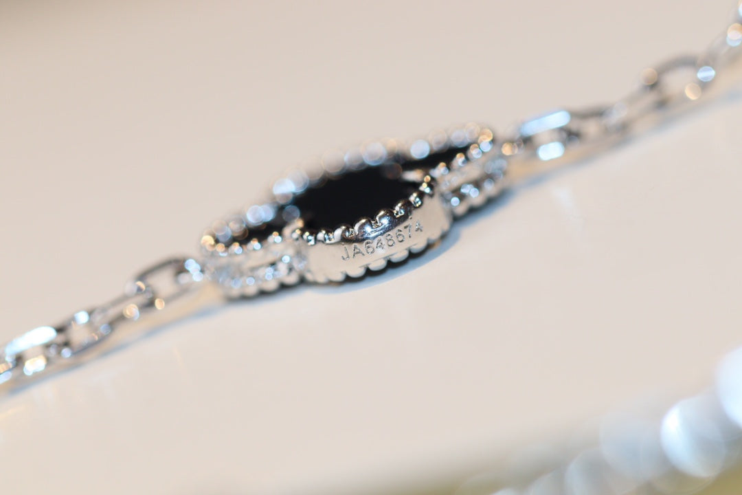 [✨Rose💎]TRÈFLE 20 MOTIFS ONYX DIAMANT ARGENT
