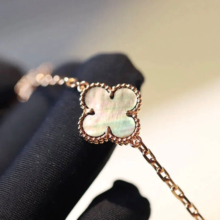 [✨Rose💎] COLLIER TRÈFLE 20 MOTIFS NACRE FONCÉE DIAMANTS