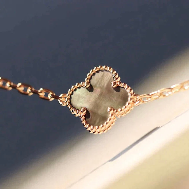 [✨Rose💎] COLLIER TRÈFLE 20 MOTIFS NACRE FONCÉE DIAMANTS
